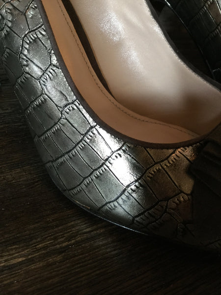 Metallic croc print bow heels Sz 10