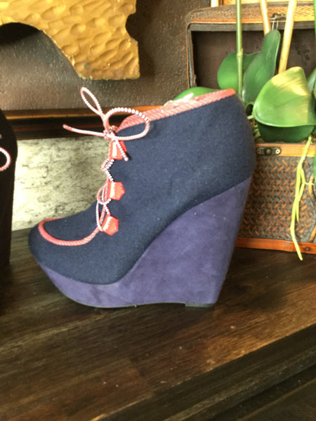 Blue/blace suede wedge heels Sz 9 1/2