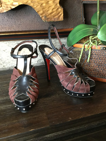Brown/black suede/leather heels Sz 8