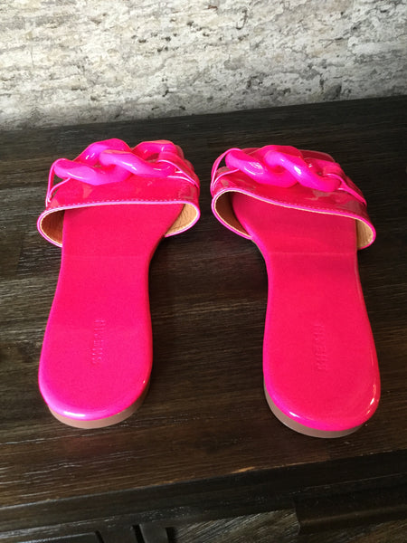 Pink arylic chain slide in flats Sz 11