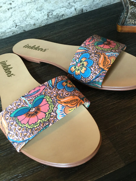 Fabric floral slide in flats Sz 10
