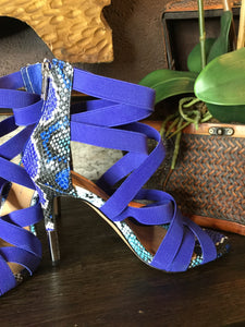Blue reptile strap heels Sz 8