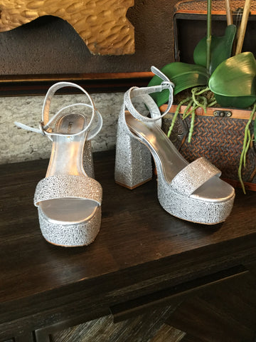 crystal embellished plateform sandals heels Sz 7