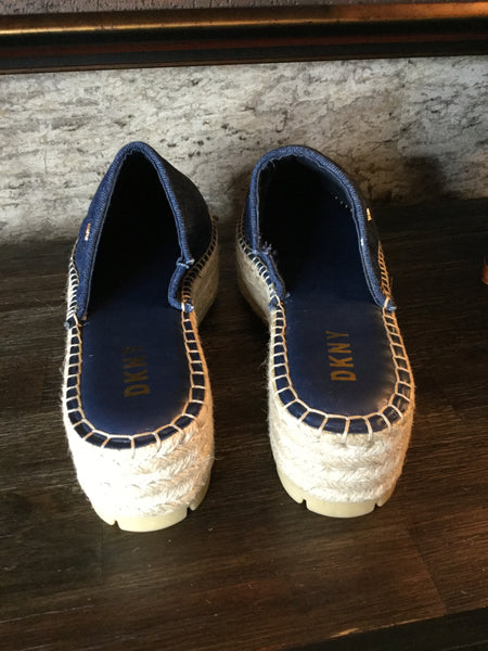 Blue quited espadrilles plateform heels Sz 10