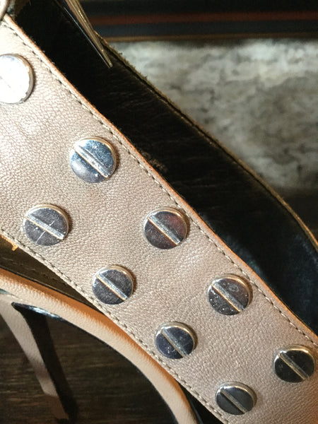 Taupe stud peep toe leather heels Sz 8