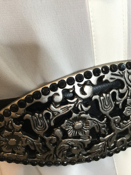 Vintage black Leather spear jewel metal belt