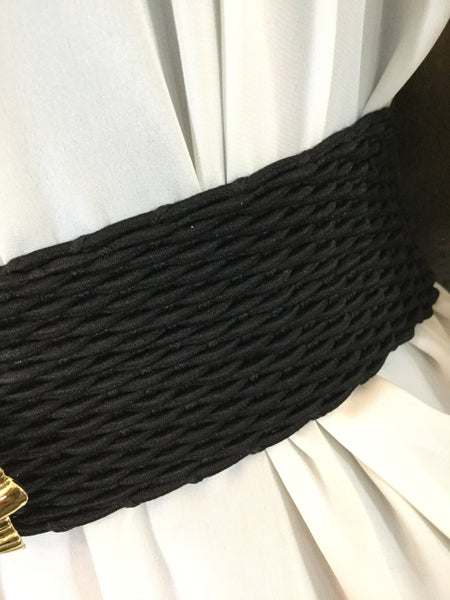 Vintage black elastic gold seashell clasp buckle belt