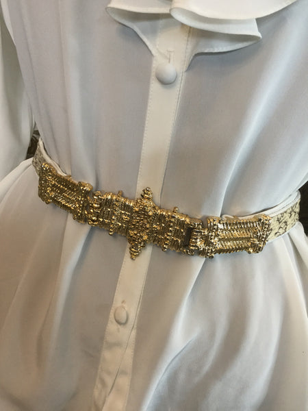 Vintage gold clasp buckle leather snake skin belt