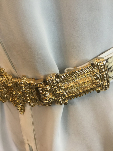 Vintage gold clasp buckle leather snake skin belt