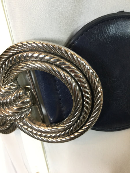 Statement silver metal braided buckle belt