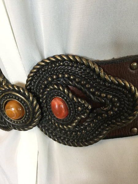 Vintage Western leather stud metal clasp buckle