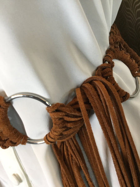 Vintage woven laser cut brown suede belt