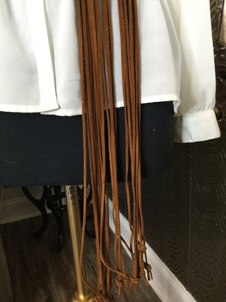 Vintage woven laser cut brown suede belt