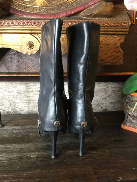 Black leather turn down flap boots