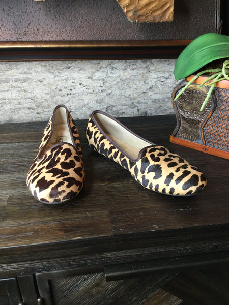 Leopard calf hair leather logo silp on flats