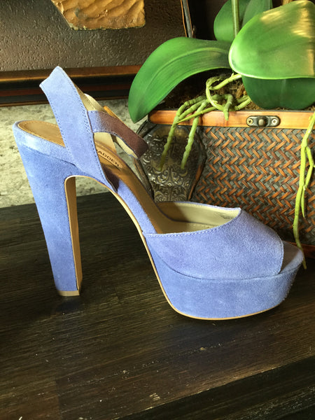 Light purple suede peep toe heels