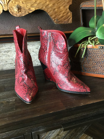 Red reptile wedge cowboy boots