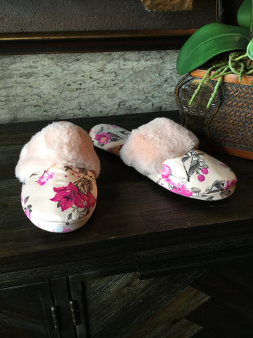 Floral pink slippers house shoes
