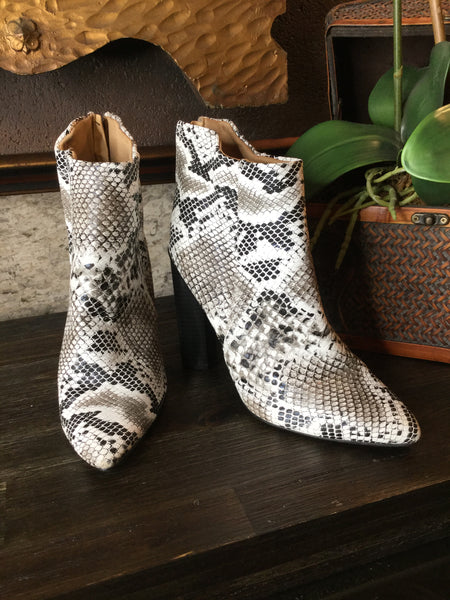 Reptile v leather ankle boots