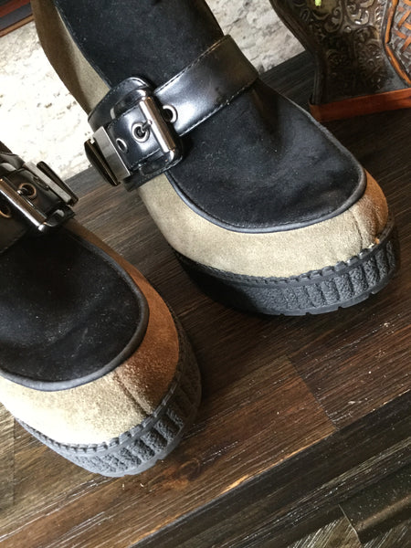 Multi suede platform ankle boots