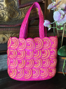 Pink orange circle wicker Handbags