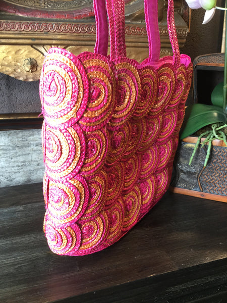 Pink orange circle wicker Handbags