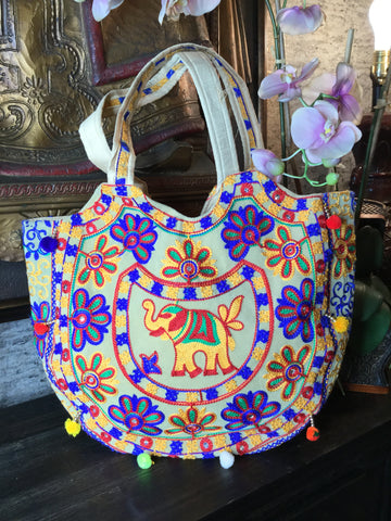 Rajasthani elephant embroidery tote handbag