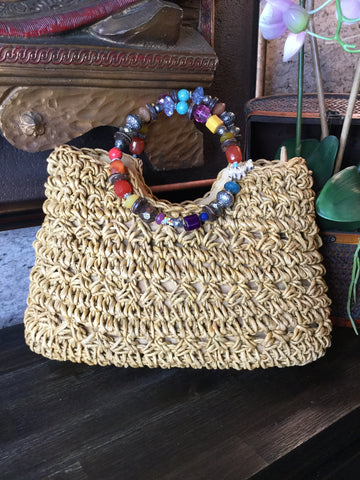 Vintage 90's straw assorted beads handbag