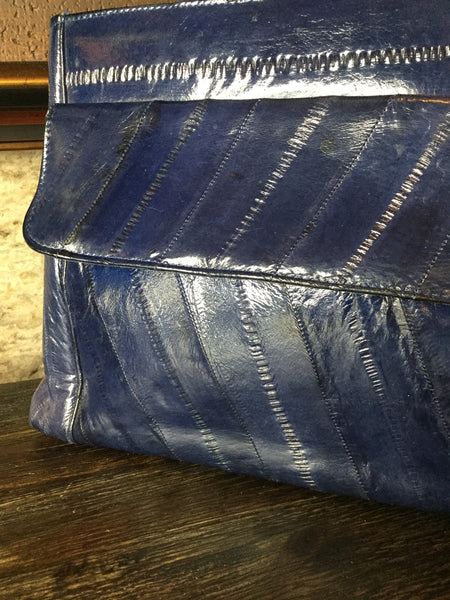 Vintage letaher of the sea ink blue eel skin handbag