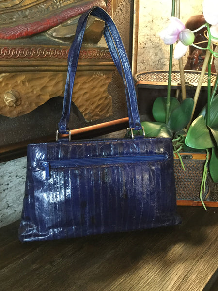 Vintage letaher of the sea ink blue eel skin handbag