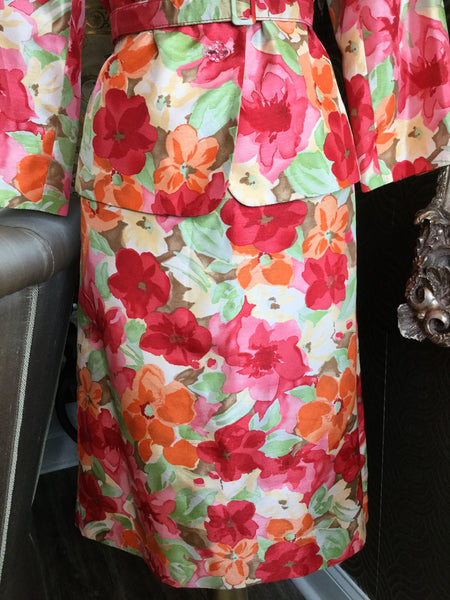 Floral print belt jacket/skirt