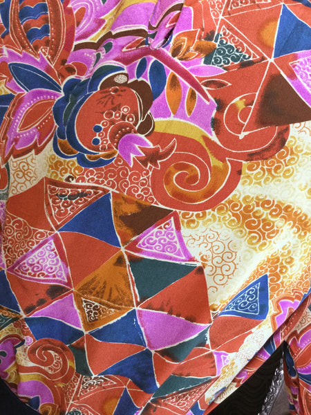 Vintage silk multi print abstract pattern top