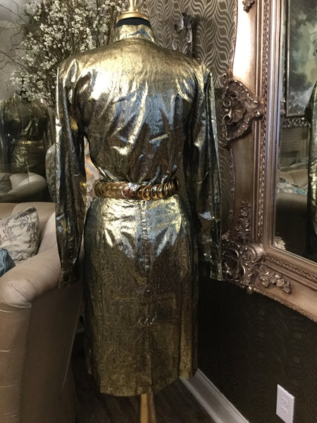 Vintage rayon metallic gold print top and skirt