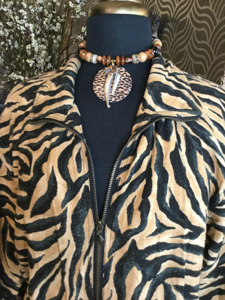 Vintage silk tan black zebra print jacket