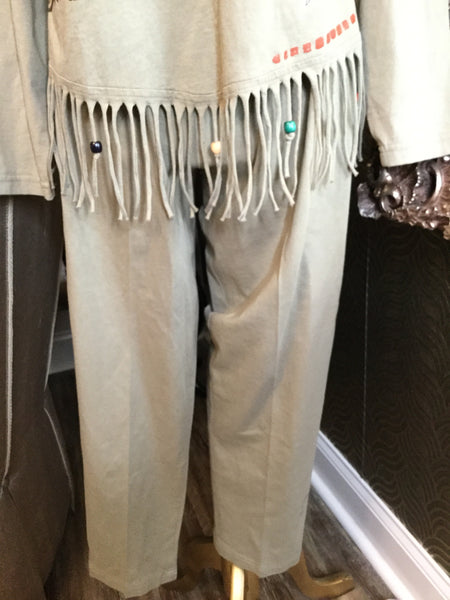 Vintage Cover Charge taupe hand painted fringe top and pants