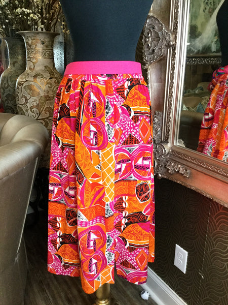 Vintage silk multi abstract print skirt