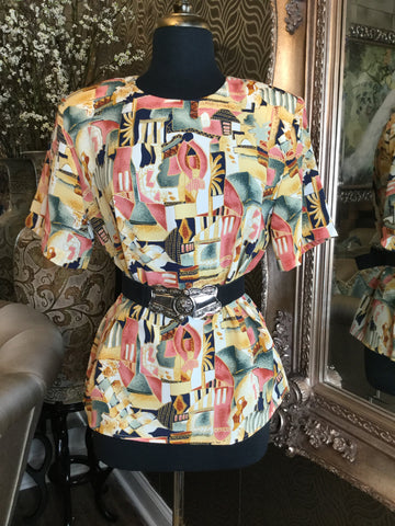 Vintage multi abstract print top