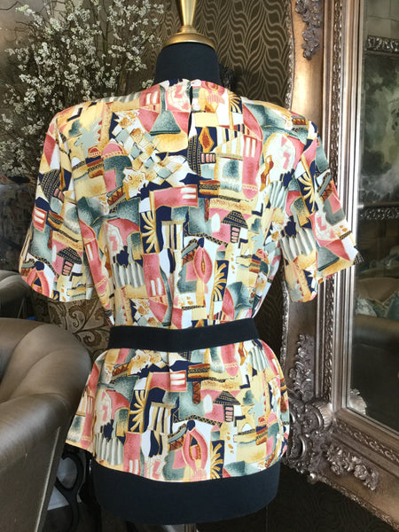 Vintage multi abstract print top