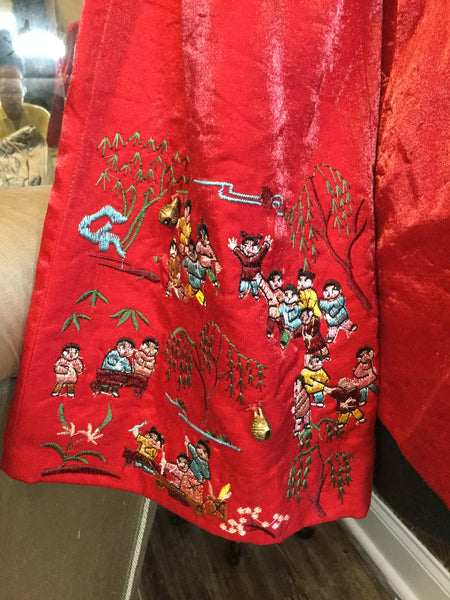Vintage Red asian embroidery print jacket
