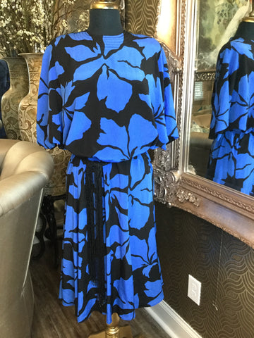 Vintage Blue multi black blue floral dress
