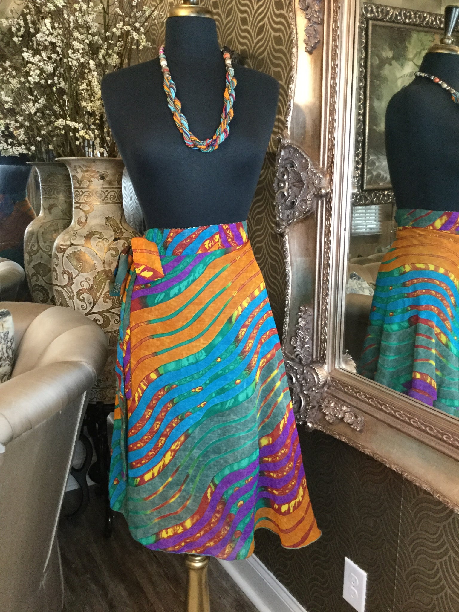 Vintage multi colorful reversible wrap skirt