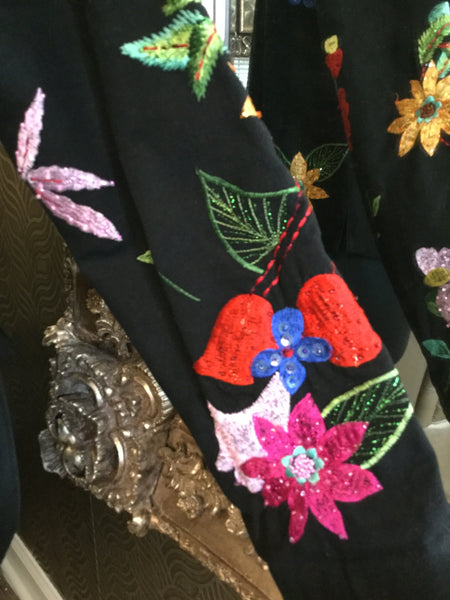 Vintage black embroidery multi floral bead jacket