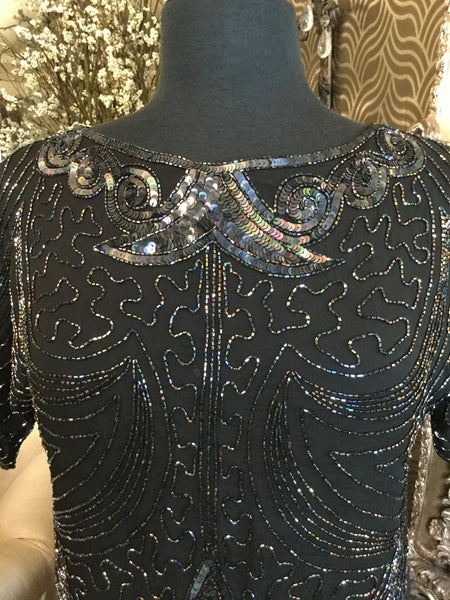 Vintage Beautiful sequin black bead iridescent top