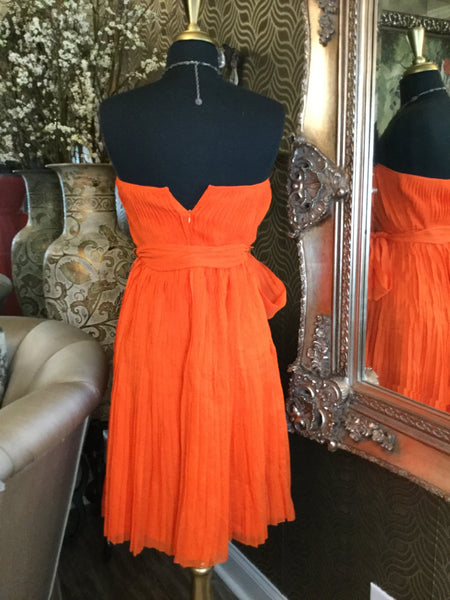 Tangerine orange halter pleated belt dress