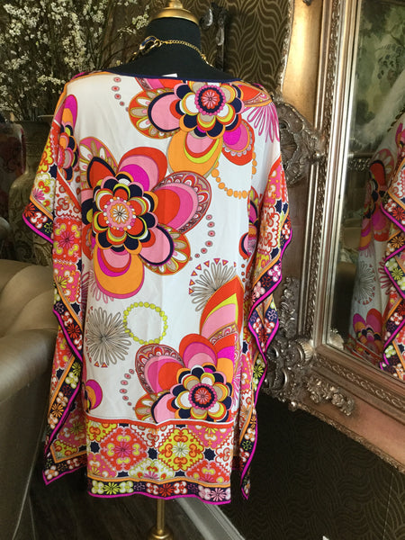 Floral print silk kaftan mini dress