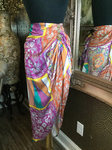 Colorful multi print high front split skirt