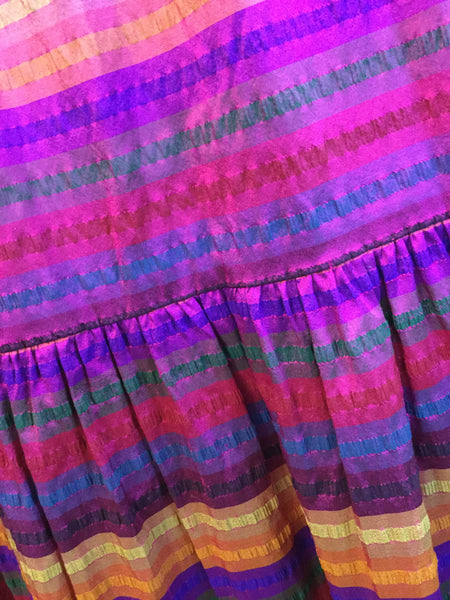 Vintage silk multi striped ruffle gathered skirt