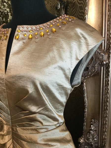 Metallic gold jewel collar dress