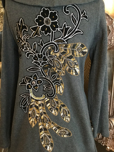 Beautiful gray beaded embroidery sequin belt duster
