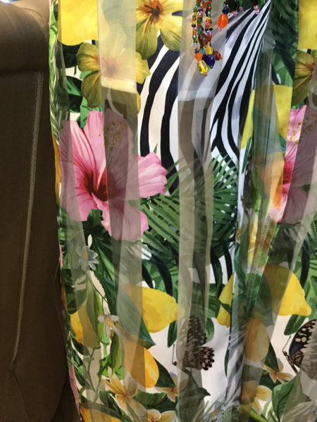 Sheer zebra print floral butterfly print pants